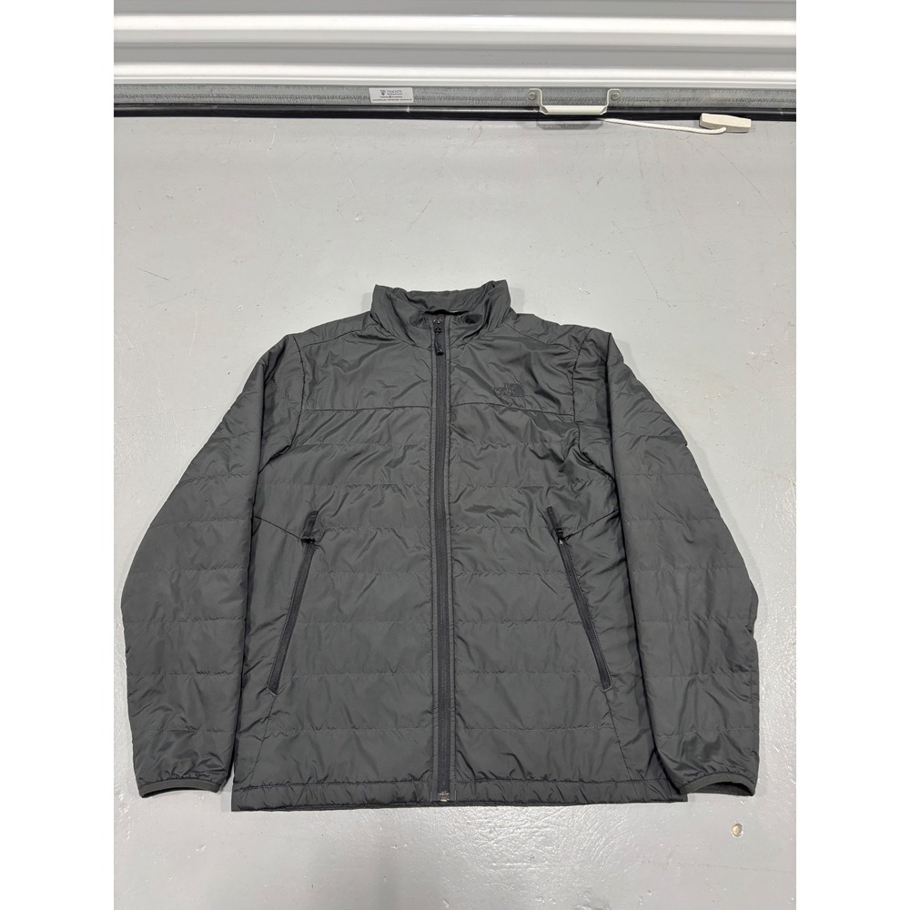 The North Face Mens Puffer Jacket Dark Gray Quilted Full Zip Coat Size Medium